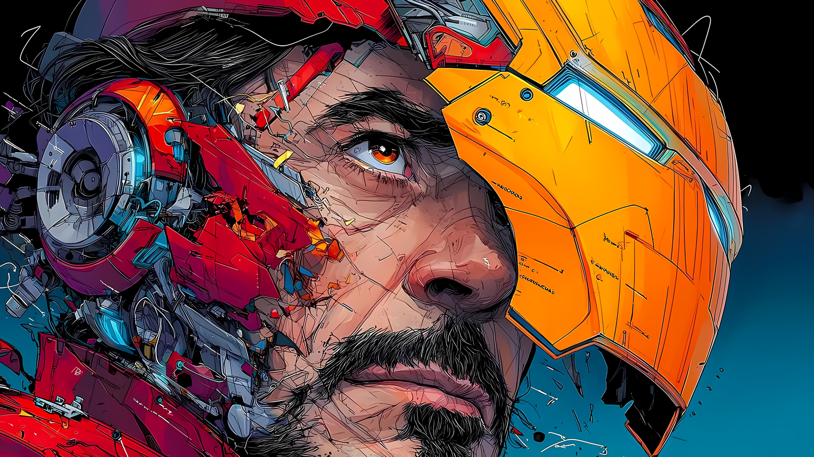 Iron Man Cybernetic Glow 4K Desktop Wallpaper