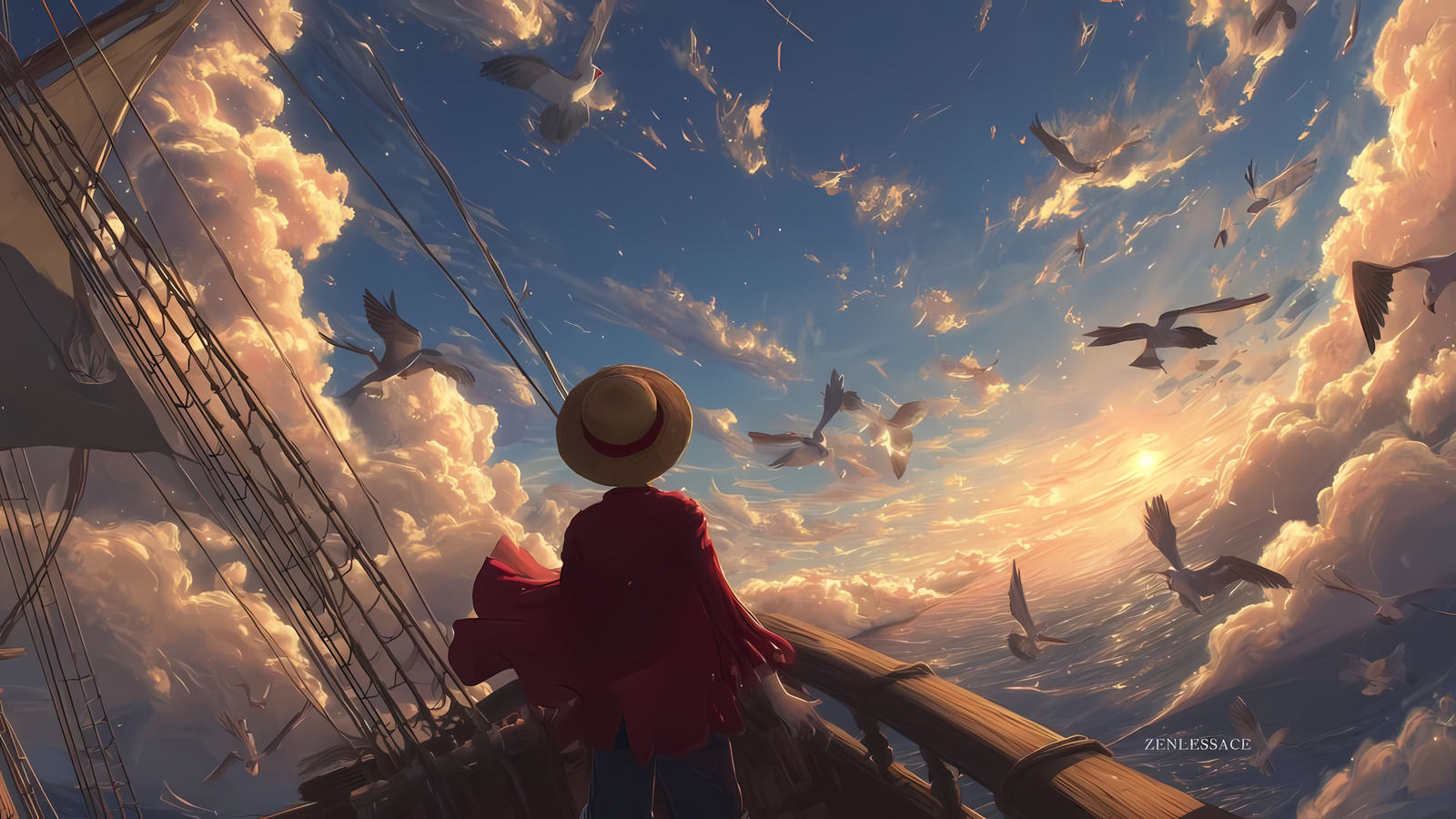 Monkey D Luffy Sunset Voyage 4K Desktop Wallpaper