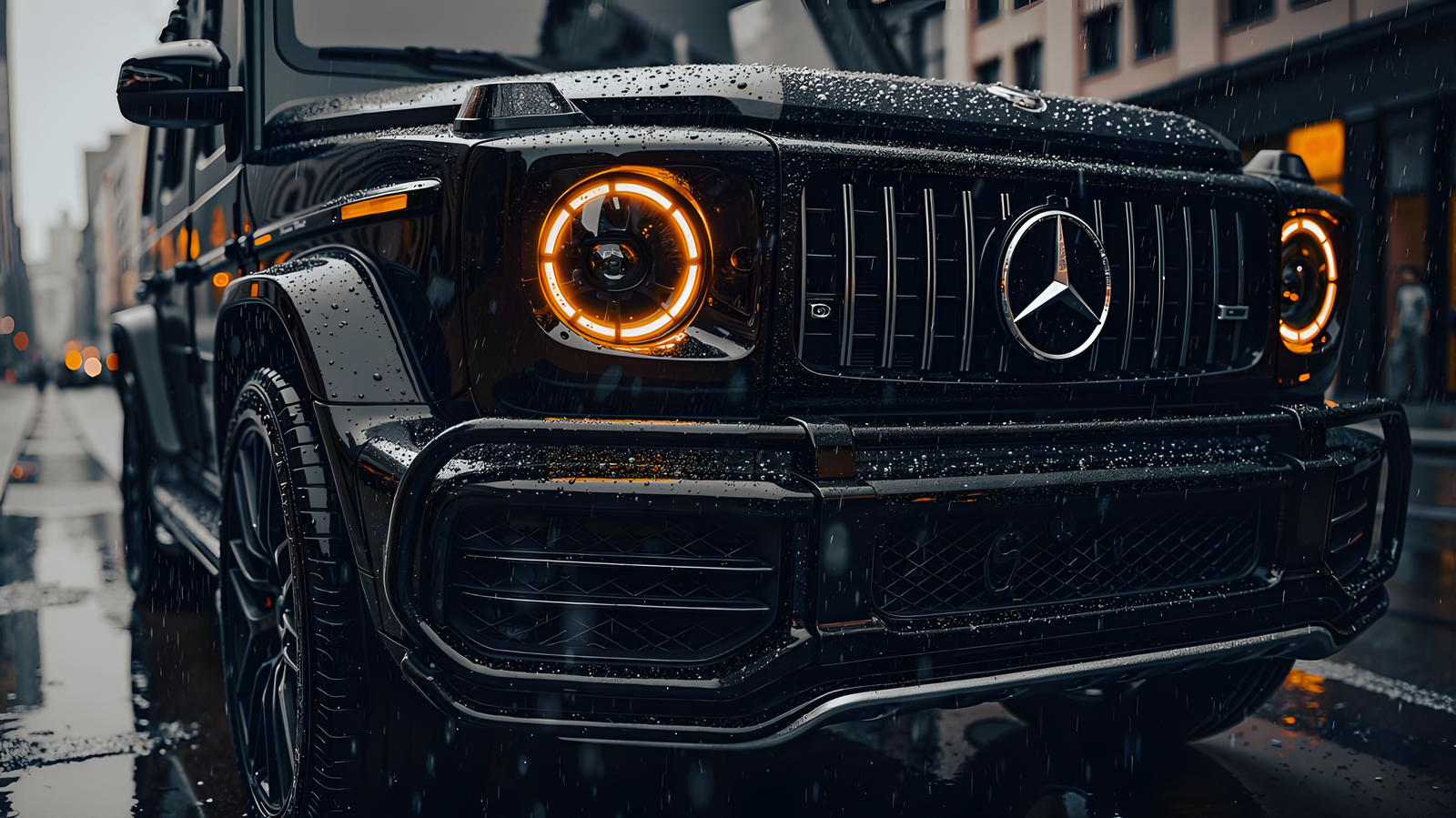 Mercedes‑benz G‑wagon Rain Urban 4k Desktop Wallpaper