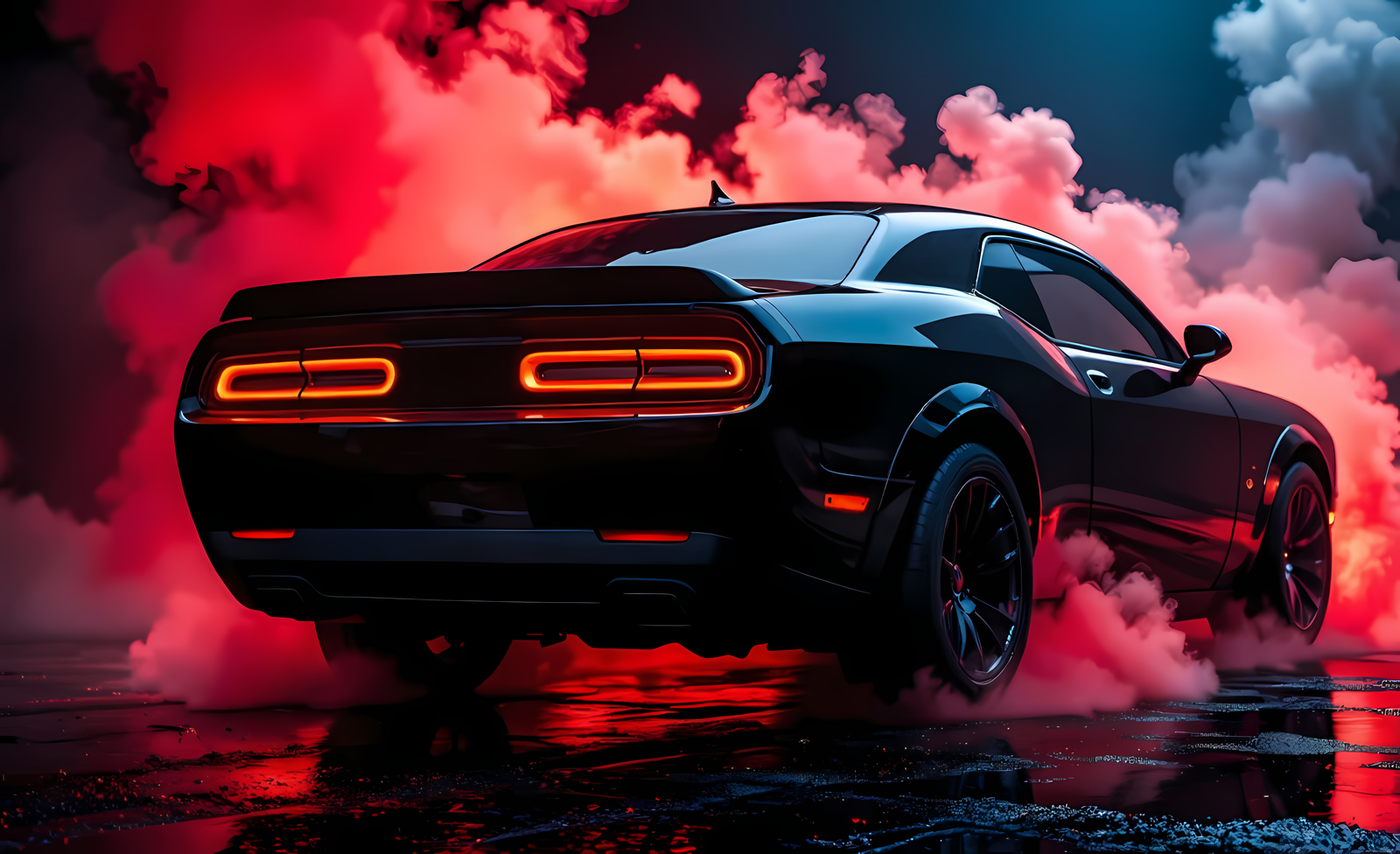 Neon Smoke Dodge Challenger 4K Desktop Wallpaper Free Download | WatchOut Walls