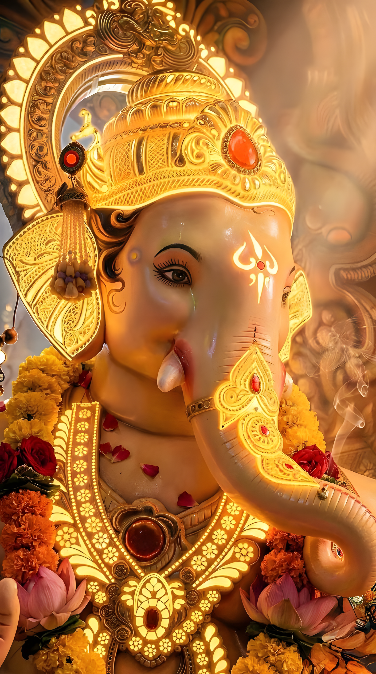 Lord Ganesha Golden Crown Divine 4K Mobile Wallpaper