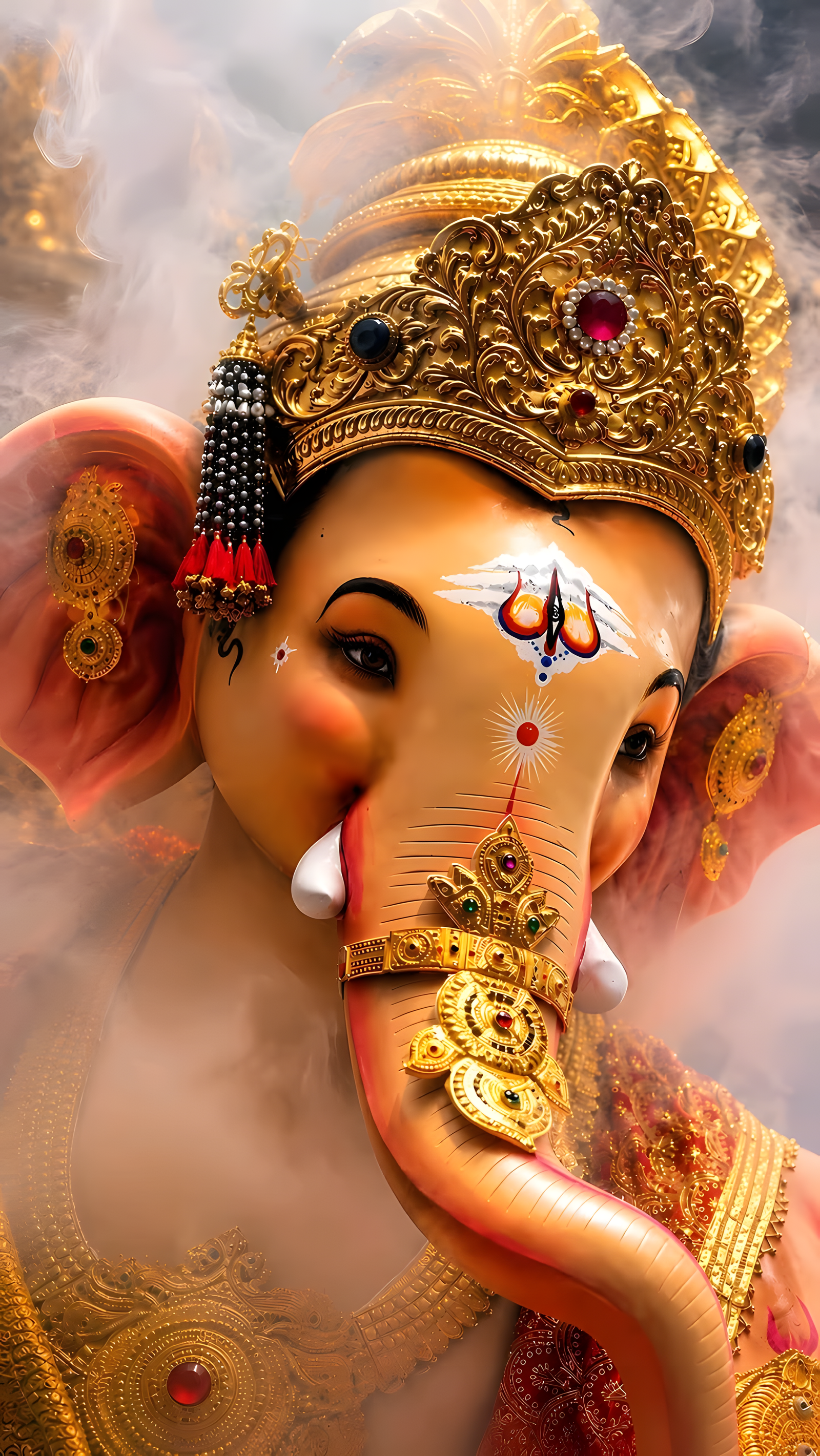 Lord Ganesha Divine Golden Aura 4K Mobile Wallpaper