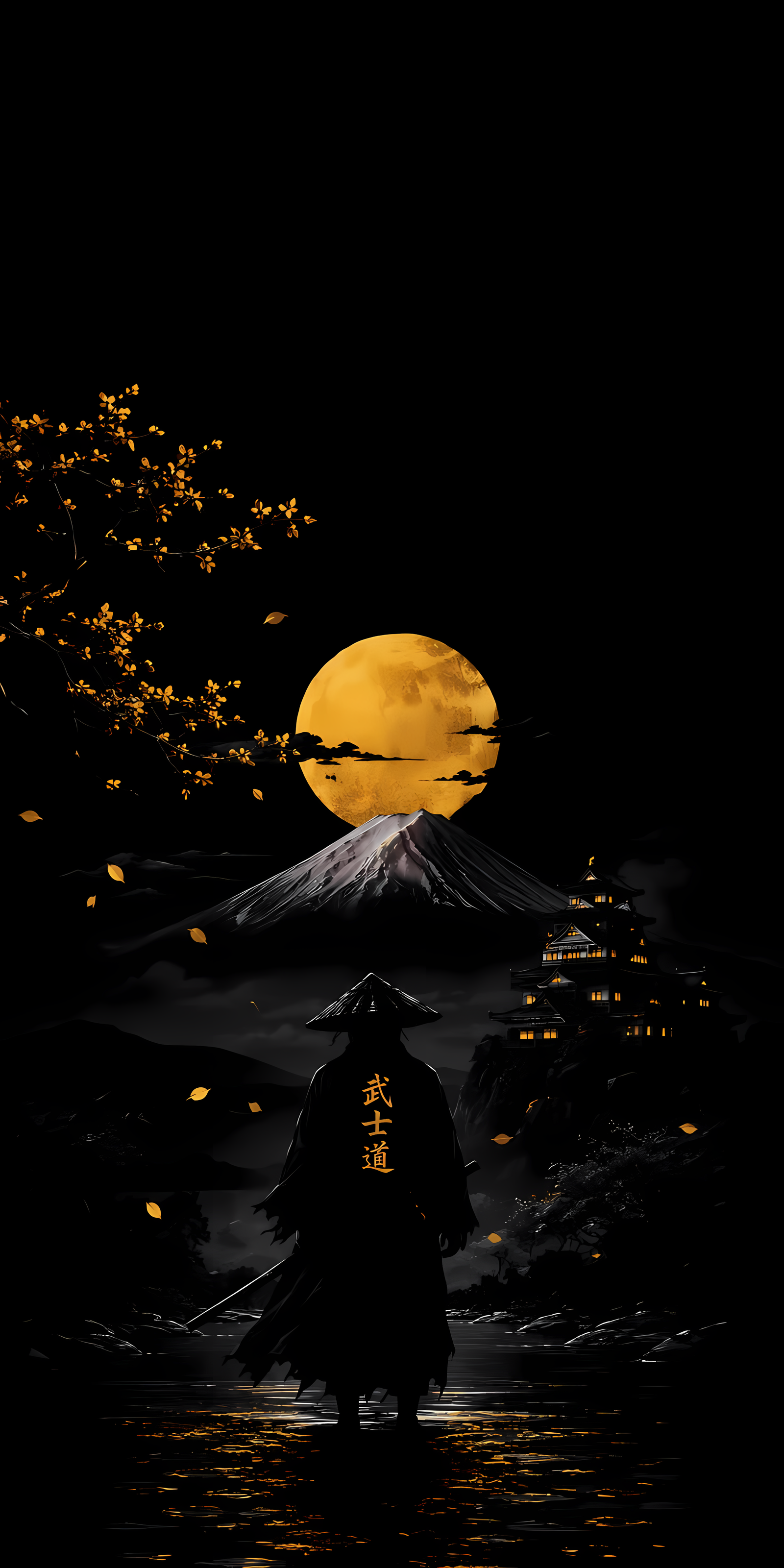 SamurAI Bushido Golden Moon Mobile Wallpaper